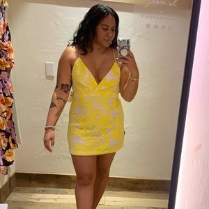 Maeve strappy lace mini dress, Anthropologie yellow dress